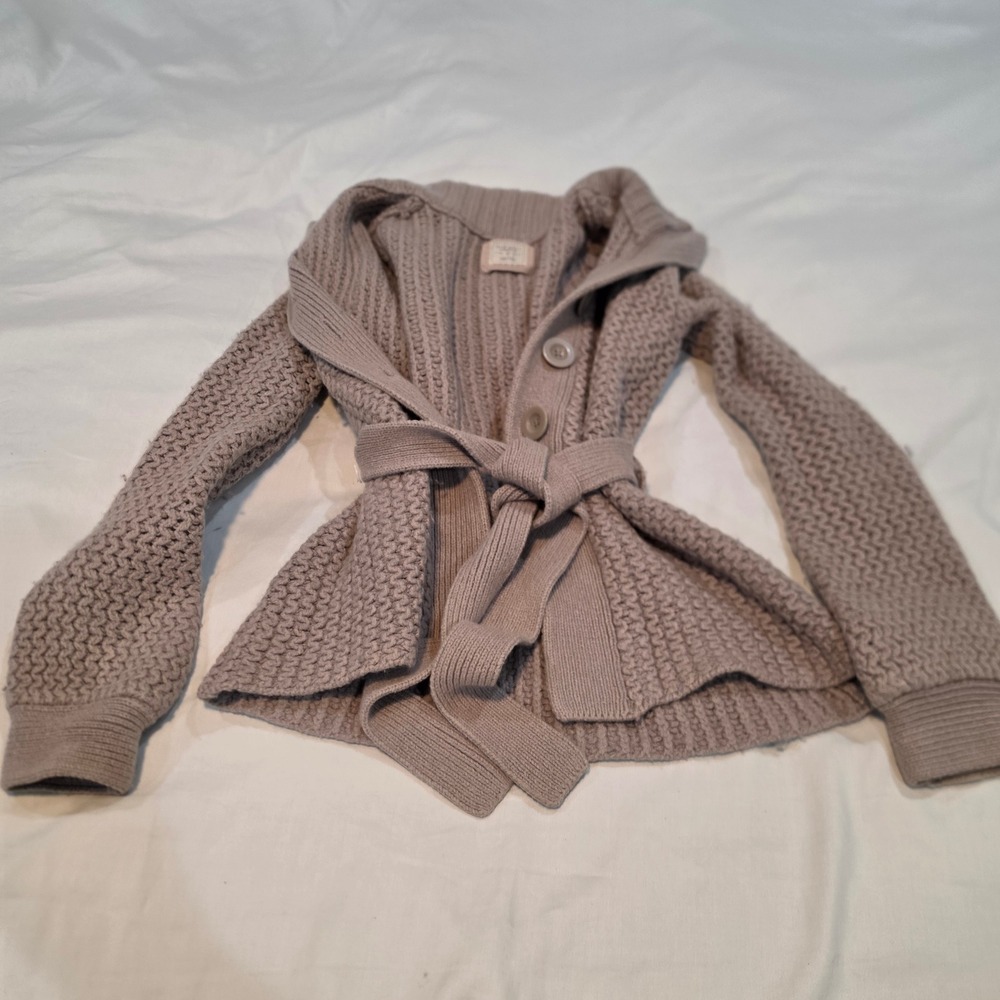 Old Navy Cardigan Women XS Taupe Excellent Wool Blend Belted Shawl Knit 528659